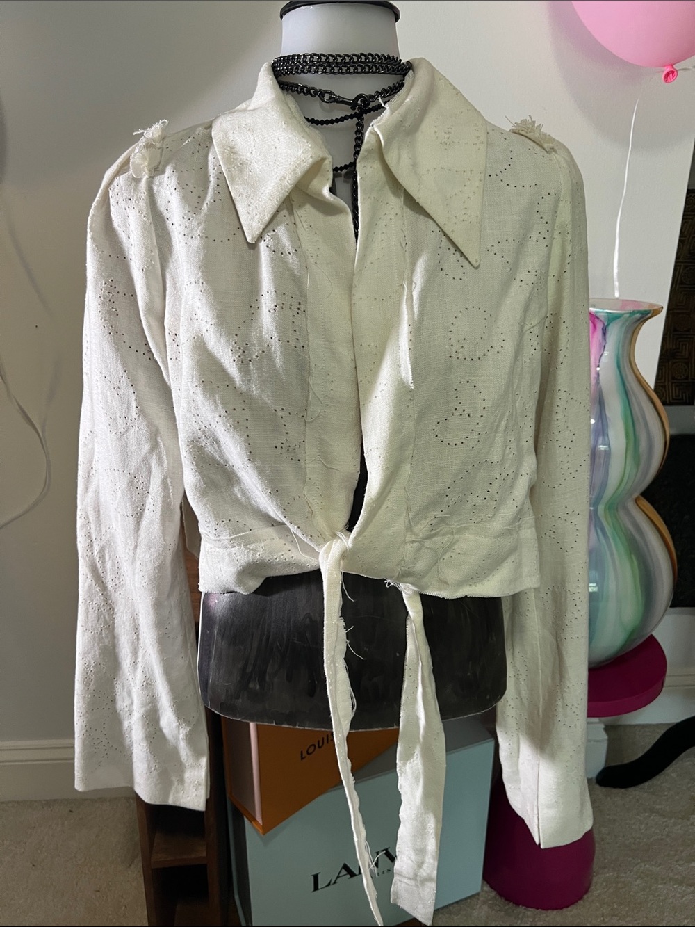 Distressed Eyelet Tie-Front Jacket!